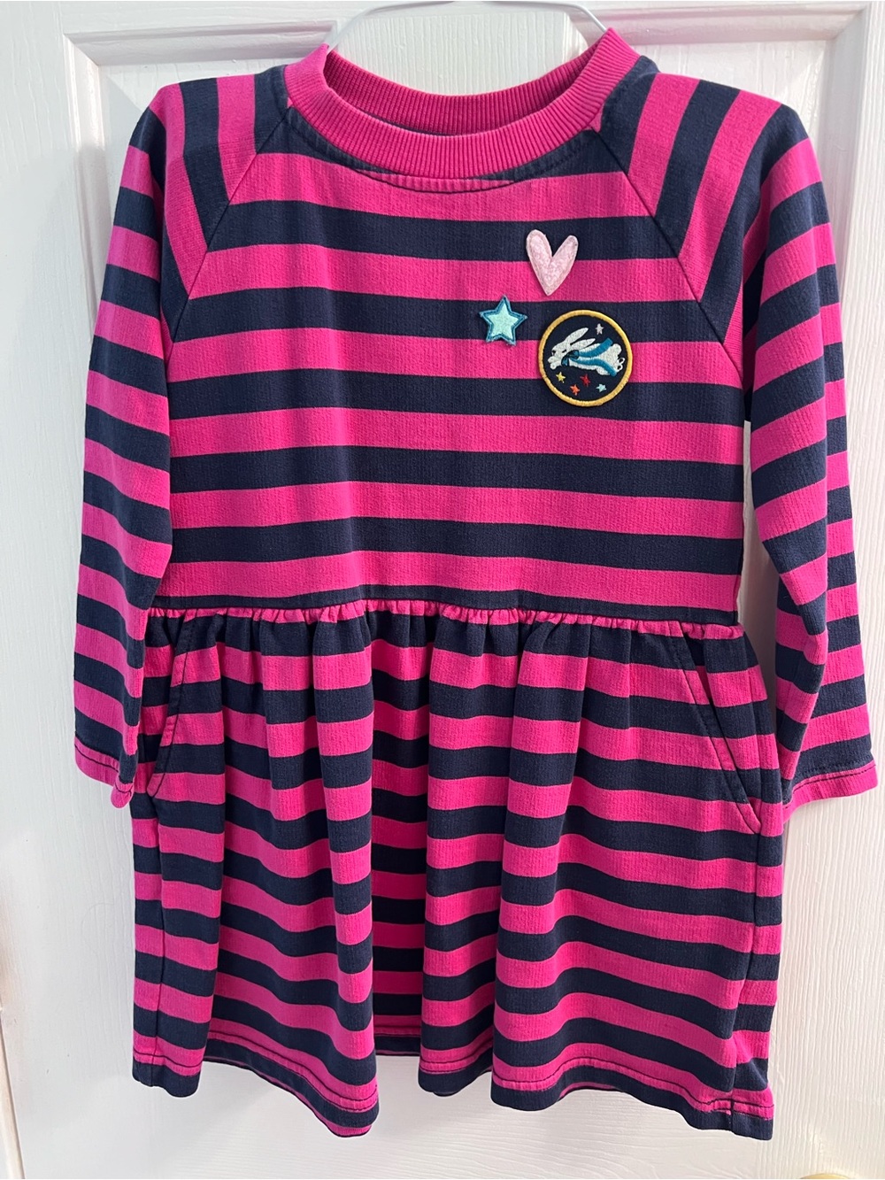 Hanna Andersson Pink & Navy Striped Long-Sleeve Dress